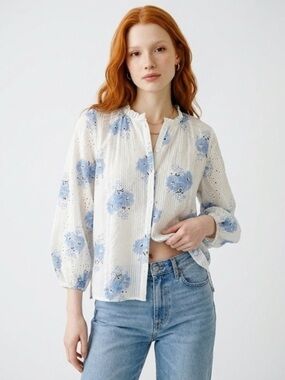 LoveShackFancy Blue and White Floral Blouse size small cotton